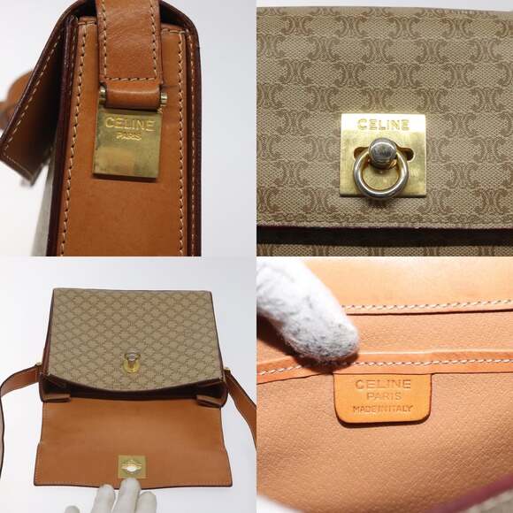 CELINE Macadam Canvas Shoulder Bag Beige Gold - Picture 11 of 13